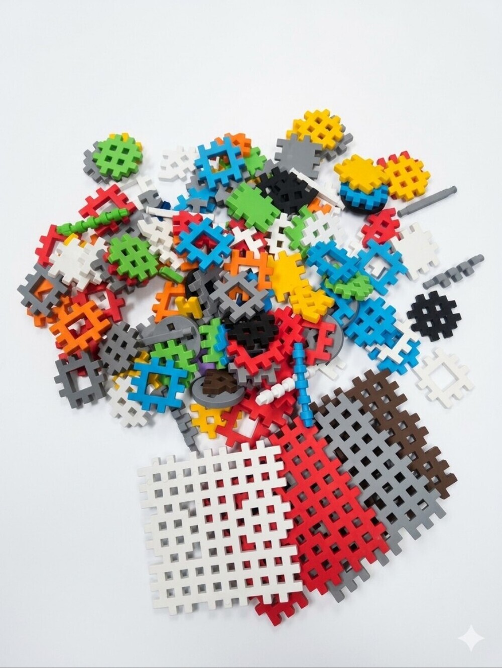 128pc Marioinex Mini Waffle Blocks Bundle - Soft Building Set with Wheels & Base